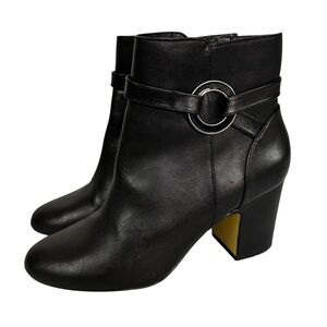 Bella Vita Booties Black Leather High Block Heel Round Toe Women’s Size 9M